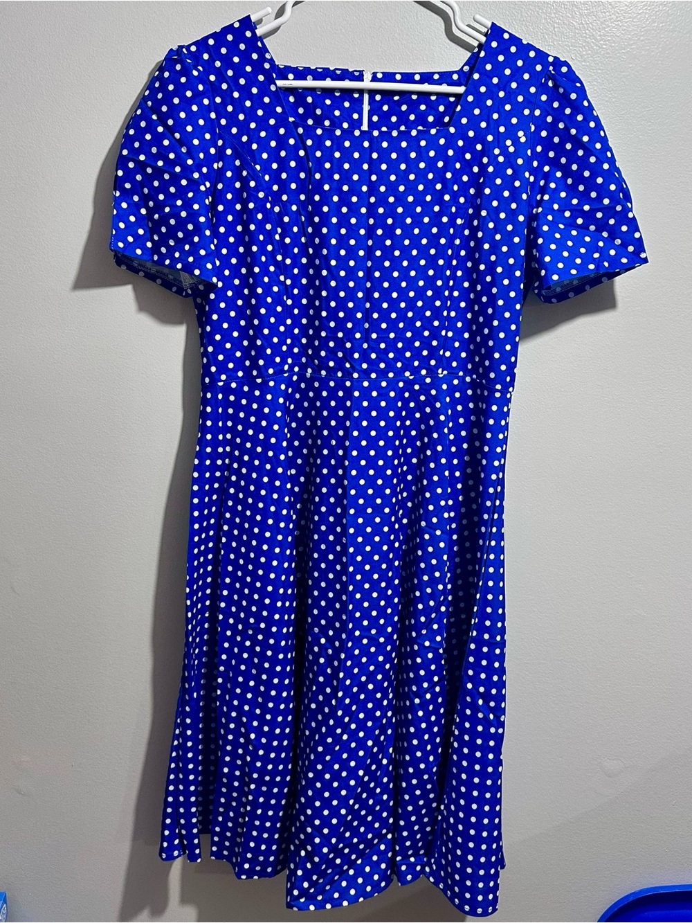 Royal Blue Polka Dot Midi Dress with Square Neck Size XL (1444)